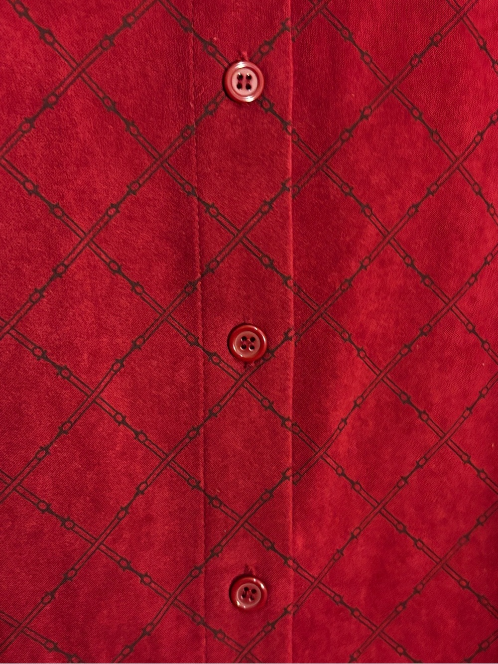 Talbots Deep Red Diamond-Pattern Button-Down Shirt - Picture 3 of 6